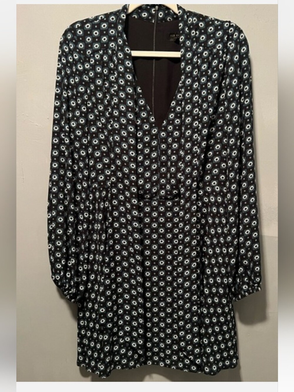 Ted Baker Black Long-Sleeve V-Neck Printed Dress